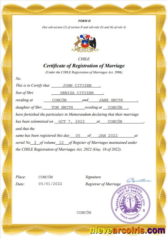 Chile marriage certificate